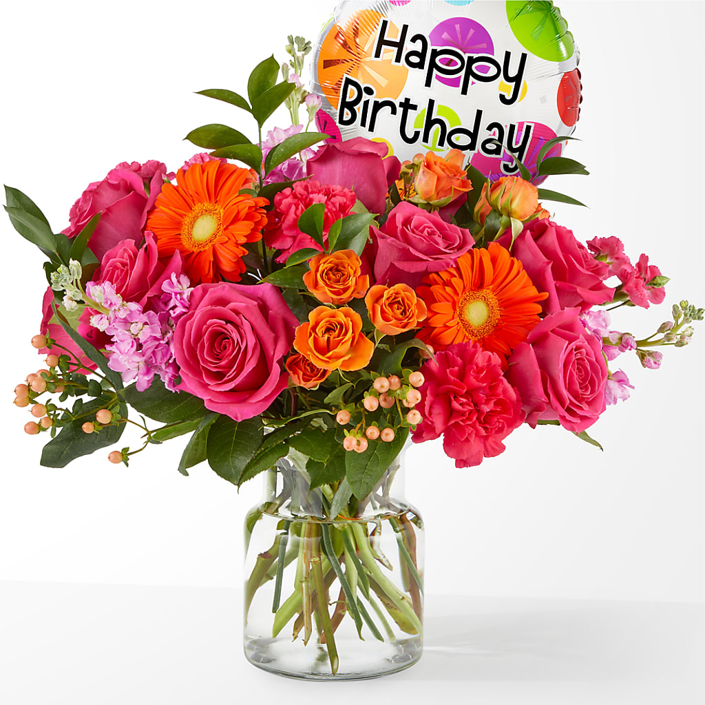 Fiesta Bouquet with Birthday Balloon – Gunnels Florist Inc, Cookeville TN