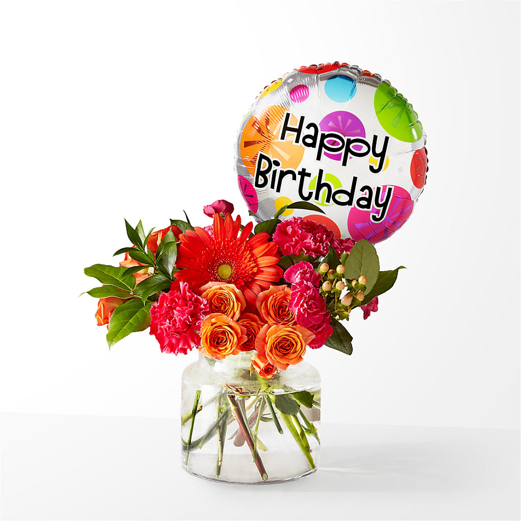 Fiesta Bouquet with Birthday Balloon – Gunnels Florist Inc, Cookeville TN