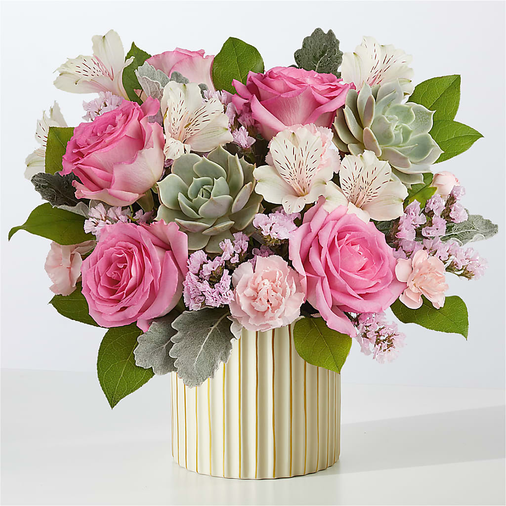 Dusty Rose Bouquet with Ivory Vase – Gunnels Florist Inc, Cookeville TN