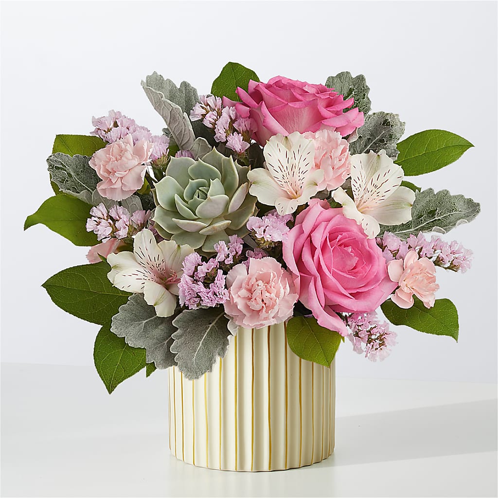 Dusty Rose Bouquet with Ivory Vase – Gunnels Florist Inc, Cookeville TN