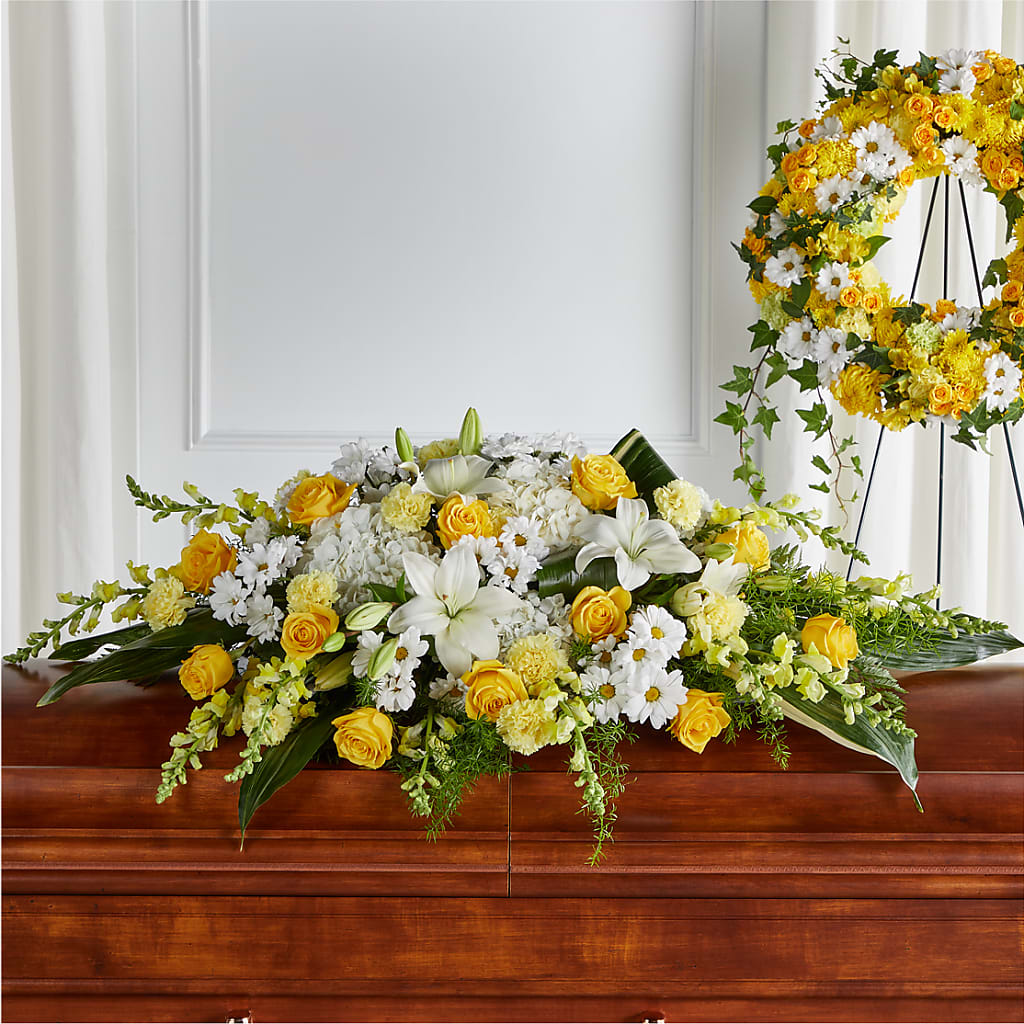 Golden Harmony Casket Spray – Gunnels Florist Inc, Cookeville TN