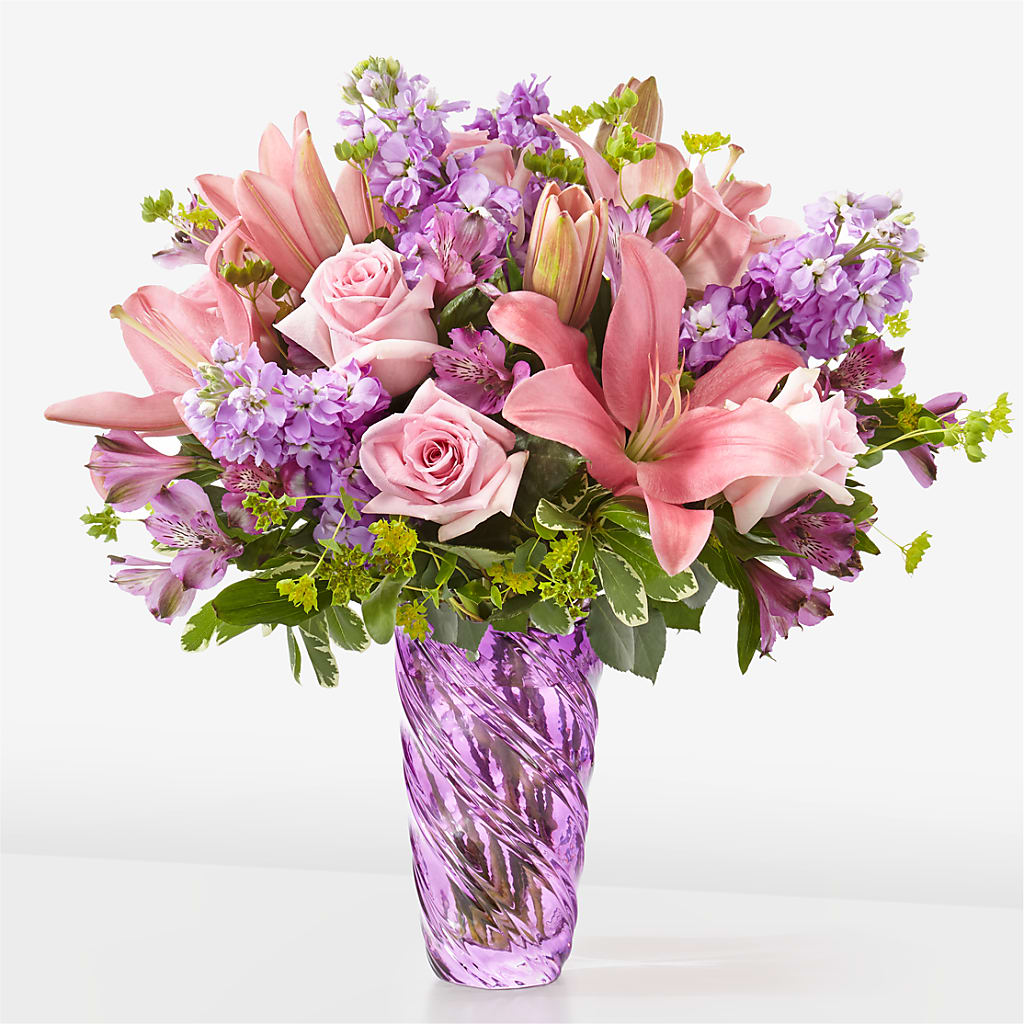 Precious Petals Bouquet with Luxe Swirl Vase – Gunnels Florist Inc, Cookeville TN
